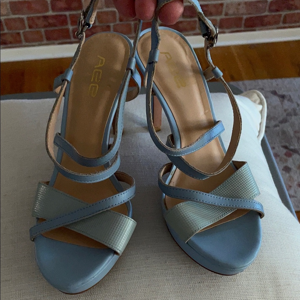 Aee size 230 (US size 6) baby blue high heeled leather sandals